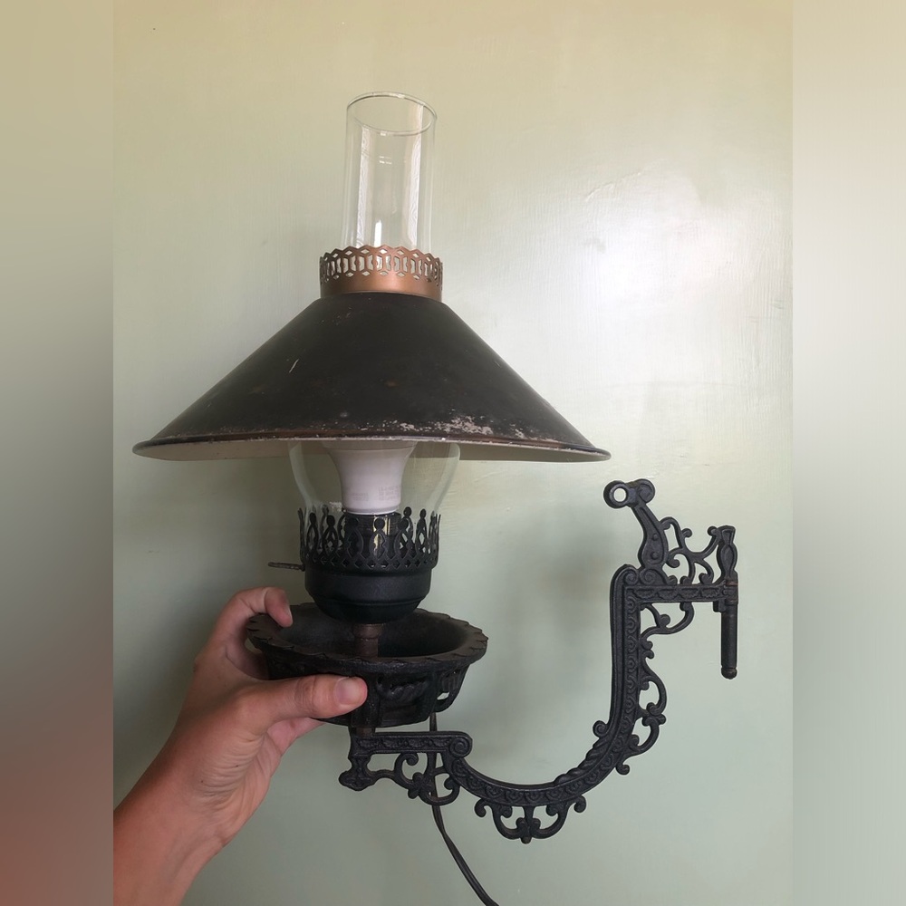 Vintage Iron Wall Bracket Swing Electric Lamp Metal Toll Shade Victorian Goth